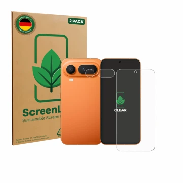 Parte frontale di una confezione del prodotto con il logo del marchio ScreenLeaf. Accanto è raffigurato il dispositivo Honor M