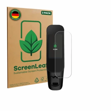 Parte frontale di una confezione del prodotto con il logo del marchio ScreenLeaf. Accanto è raffigurato il dispositivo Xiaomi 