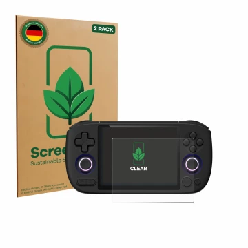 Parte frontale di una confezione del prodotto con il logo del marchio ScreenLeaf. Accanto è raffigurato il dispositivo Ayaneo 