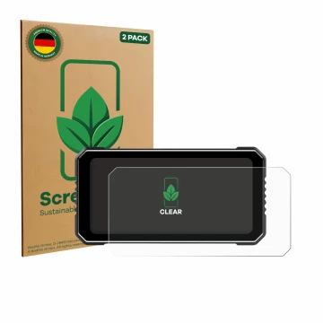 Parte frontale di una confezione del prodotto con il logo del marchio ScreenLeaf. Accanto è raffigurato il dispositivo Vtopek 