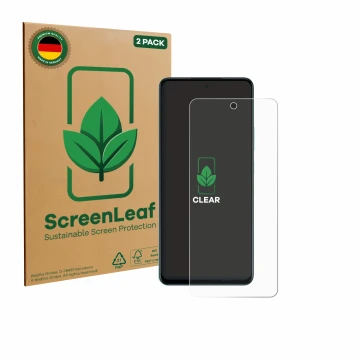 Parte frontale di una confezione del prodotto con il logo del marchio ScreenLeaf. Accanto è raffigurato il dispositivo Oppo A5
