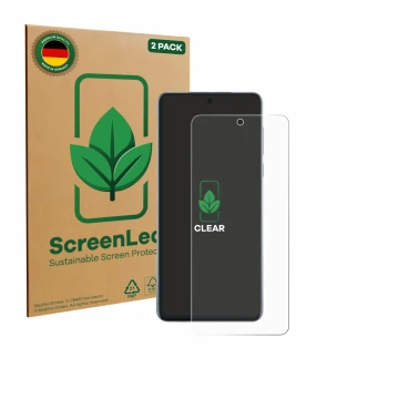 Parte frontale di una confezione del prodotto con il logo del marchio ScreenLeaf. Accanto è raffigurato il dispositivo Oppo Fi