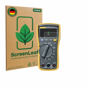 Parte frontale di una confezione del prodotto con il logo del marchio ScreenLeaf. Accanto è raffigurato il dispositivo Fluke 1
