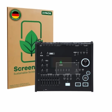 Parte frontale di una confezione del prodotto con il logo del marchio ScreenLeaf. Accanto è raffigurato il dispositivo Roland 