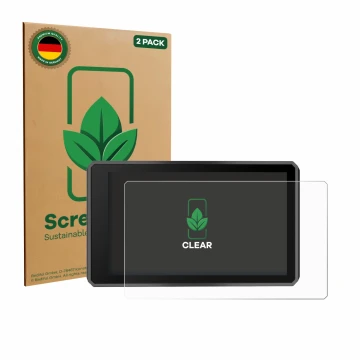 Parte frontale di una confezione del prodotto con il logo del marchio ScreenLeaf. Accanto è raffigurato il dispositivo Garmin 