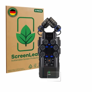 Parte frontale di una confezione del prodotto con il logo del marchio ScreenLeaf. Accanto è raffigurato il dispositivo Zoom H6