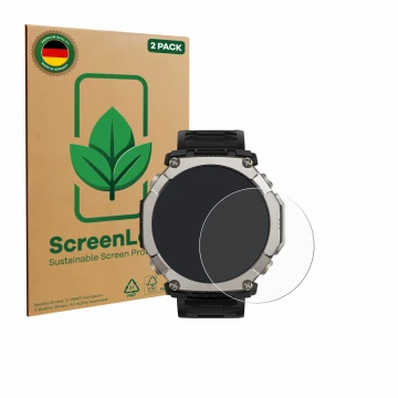 Parte frontale di una confezione del prodotto con il logo del marchio ScreenLeaf. Accanto è raffigurato il dispositivo Huami A