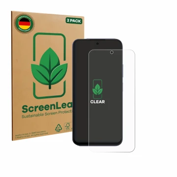 Parte frontale di una confezione del prodotto con il logo del marchio ScreenLeaf. Accanto è raffigurato il dispositivo Oppo A6