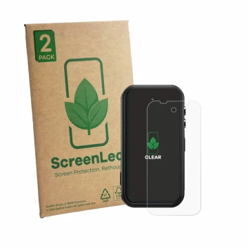 Parte frontale di una confezione del prodotto con il logo del marchio ScreenLeaf. Accanto è raffigurato il dispositivo Fossibo