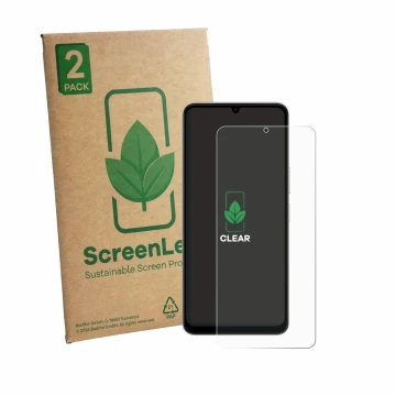 Parte frontale di una confezione del prodotto con il logo del marchio ScreenLeaf. Accanto è raffigurato il dispositivo Vivo Y1