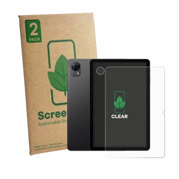Parte frontale di una confezione del prodotto con il logo del marchio ScreenLeaf. Accanto è raffigurato il dispositivo Doogee 