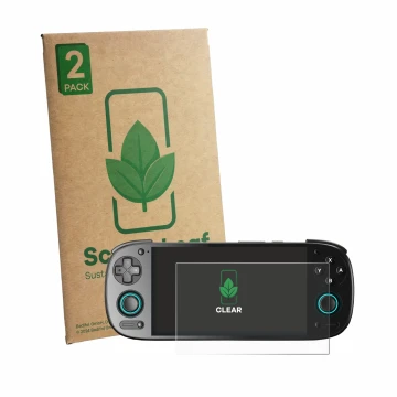 Parte frontale di una confezione del prodotto con il logo del marchio ScreenLeaf. Accanto è raffigurato il dispositivo Retroid