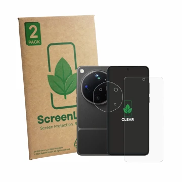 Parte frontale di una confezione del prodotto con il logo del marchio ScreenLeaf. Accanto è raffigurato il dispositivo Oppo Fi