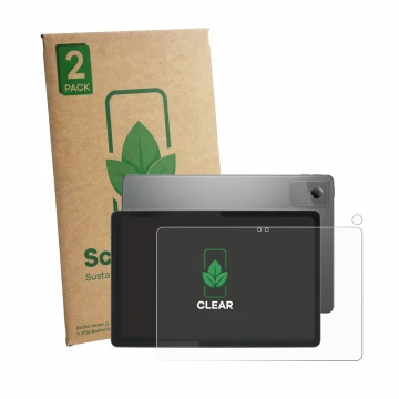 Parte frontale di una confezione del prodotto con il logo del marchio ScreenLeaf. Accanto è raffigurato il dispositivo Lenovo 