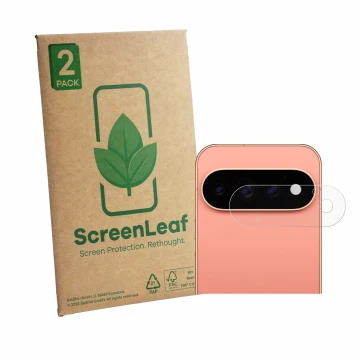 Parte frontale di una confezione del prodotto con il logo del marchio ScreenLeaf. Accanto è raffigurato il dispositivo Google 