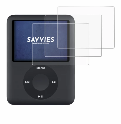 Immagine del dispositivo Apple iPod nano (3a Gen.) con un'ampia varietà di protezioni per lo schermo.