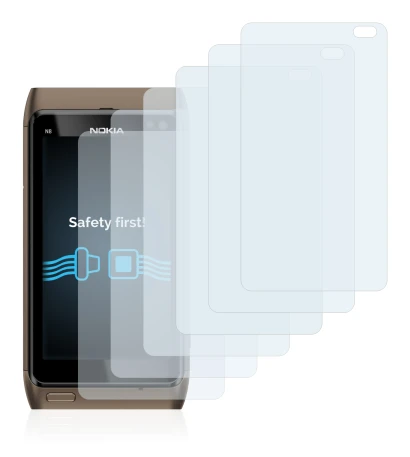 Immagine del dispositivo Nokia n8 con un'ampia varietà di protezioni per lo schermo.