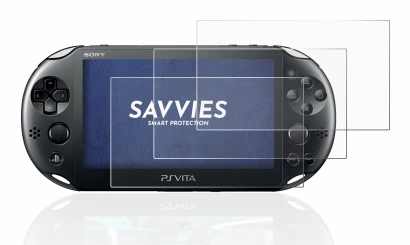 Immagine del dispositivo Sony Playstation Vita con un'ampia varietà di protezioni per lo schermo.