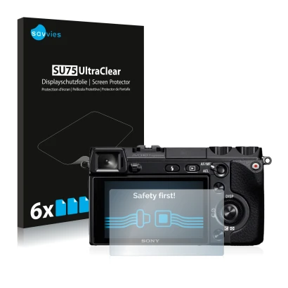 Parte frontale di una confezione del prodotto con il logo del marchio Savvies. Accanto è raffigurato il dispositivo Sony Alpha