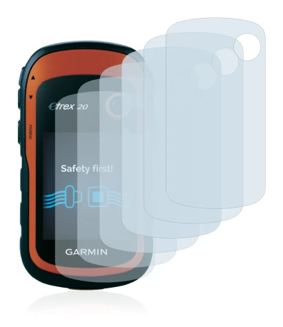 Immagine del dispositivo Garmin eTrex 20 con un'ampia varietà di protezioni per lo schermo.