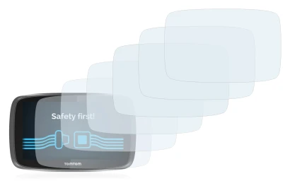 Immagine del dispositivo TomTom GO 5000 con un'ampia varietà di protezioni per lo schermo.