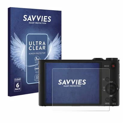 Parte frontale di una confezione del prodotto con il logo del marchio Savvies. Accanto è raffigurato il dispositivo Sony Cyber