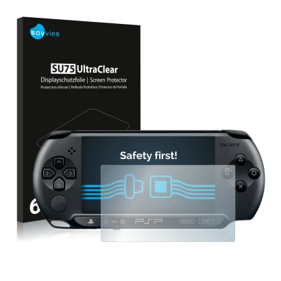 Parte frontale di una confezione del prodotto con il logo del marchio Savvies. Accanto è raffigurato il dispositivo Sony PSP 2