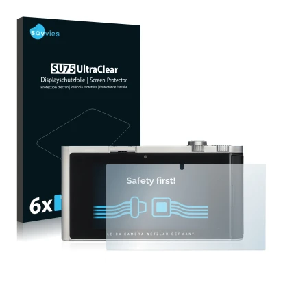 Parte frontale di una confezione del prodotto con il logo del marchio Savvies. Accanto è raffigurato il dispositivo Leica T (T