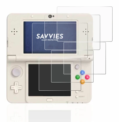 Immagine del dispositivo Nintendo New 3DS con un'ampia varietà di protezioni per lo schermo.