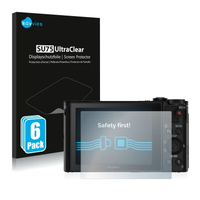 Parte frontale di una confezione del prodotto con il logo del marchio Savvies. Accanto è raffigurato il dispositivo Sony Cyber