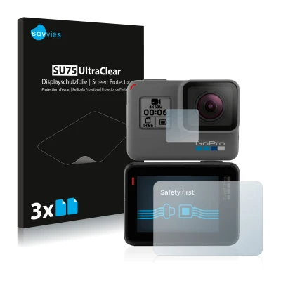 Parte frontale di una confezione del prodotto con il logo del marchio Savvies. Accanto è raffigurato il dispositivo GoPro Hero