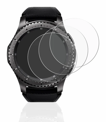 Immagine del dispositivo Samsung Gear S3 Frontier con un'ampia varietà di protezioni per lo schermo.