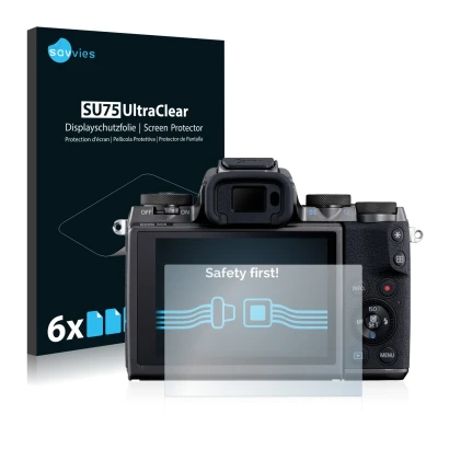 Parte frontale di una confezione del prodotto con il logo del marchio Savvies. Accanto è raffigurato il dispositivo Canon EOS 