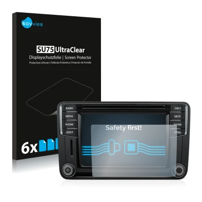 Parte frontale di una confezione del prodotto con il logo del marchio Savvies. Accanto è raffigurato il dispositivo Volkswagen