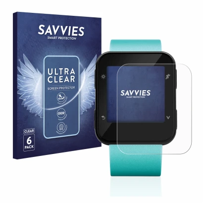 Parte frontale di una confezione del prodotto con il logo del marchio Savvies. Accanto è raffigurato il dispositivo Garmin For