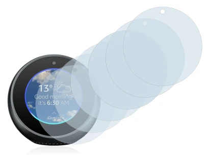 Immagine del dispositivo Amazon Echo Spot con un'ampia varietà di protezioni per lo schermo.