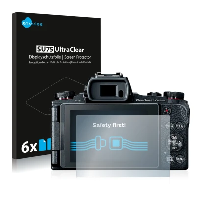 Parte frontale di una confezione del prodotto con il logo del marchio Savvies. Accanto è raffigurato il dispositivo Canon Powe