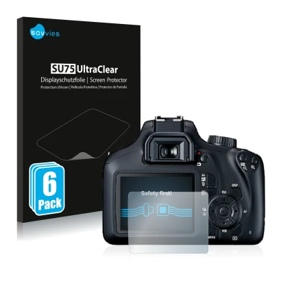 Parte frontale di una confezione del prodotto con il logo del marchio Savvies. Accanto è raffigurato il dispositivo Canon EOS 