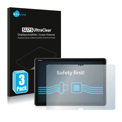 Parte frontale di una confezione del prodotto con il logo del marchio Savvies. Accanto è raffigurato il dispositivo Huawei Med