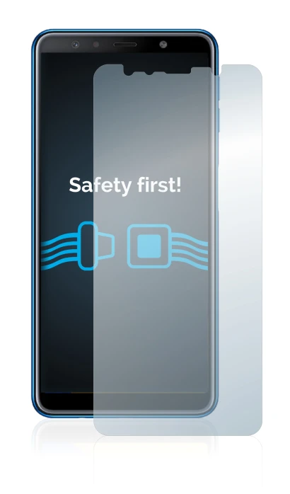 Immagine del dispositivo Samsung Galaxy A7 2018 con un'ampia varietà di protezioni per lo schermo.