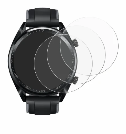 Immagine del dispositivo Huawei Watch GT (46 mm) 2018 con un'ampia varietà di protezioni per lo schermo.
