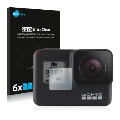 Parte frontale di una confezione del prodotto con il logo del marchio Savvies. Accanto è raffigurato il dispositivo GoPro Hero