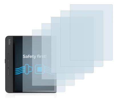 Immagine del dispositivo Kobo Forma con un'ampia varietà di protezioni per lo schermo.