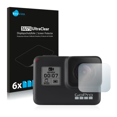 Parte frontale di una confezione del prodotto con il logo del marchio Savvies. Accanto è raffigurato il dispositivo GoPro Hero