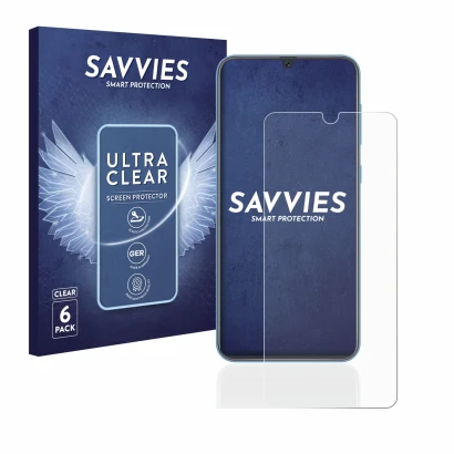 Parte frontale di una confezione del prodotto con il logo del marchio Savvies. Accanto è raffigurato il dispositivo Samsung Ga