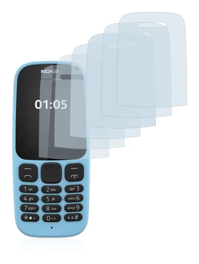 Immagine del dispositivo Nokia 105 2019 con un'ampia varietà di protezioni per lo schermo.