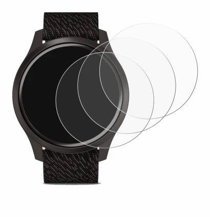 Immagine del dispositivo Garmin vivomove Style (42 mm) con un'ampia varietà di protezioni per lo schermo.