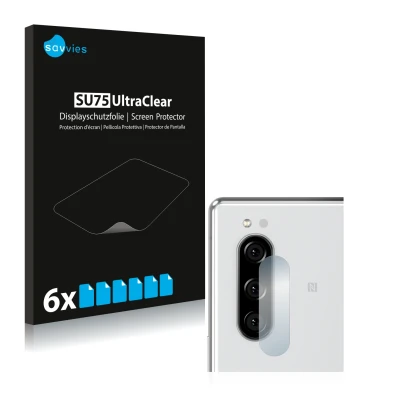 Parte frontale di una confezione del prodotto con il logo del marchio Savvies. Accanto è raffigurato il dispositivo Sony Xperi