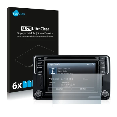 Parte frontale di una confezione del prodotto con il logo del marchio Savvies. Accanto è raffigurato il dispositivo Volkswagen