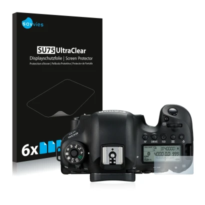 Parte frontale di una confezione del prodotto con il logo del marchio Savvies. Accanto è raffigurato il dispositivo Canon EOS 